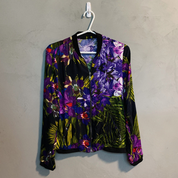 Vintage 90s Grunge Floral Fleece Track Jacket - Picture 2 of 7